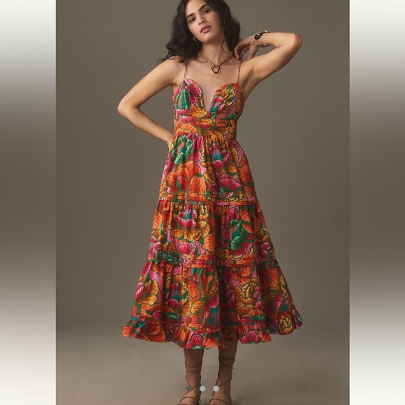 FARM Rio Beaded spring sleeveless midi dress. Size L. - Picture 1 of 6